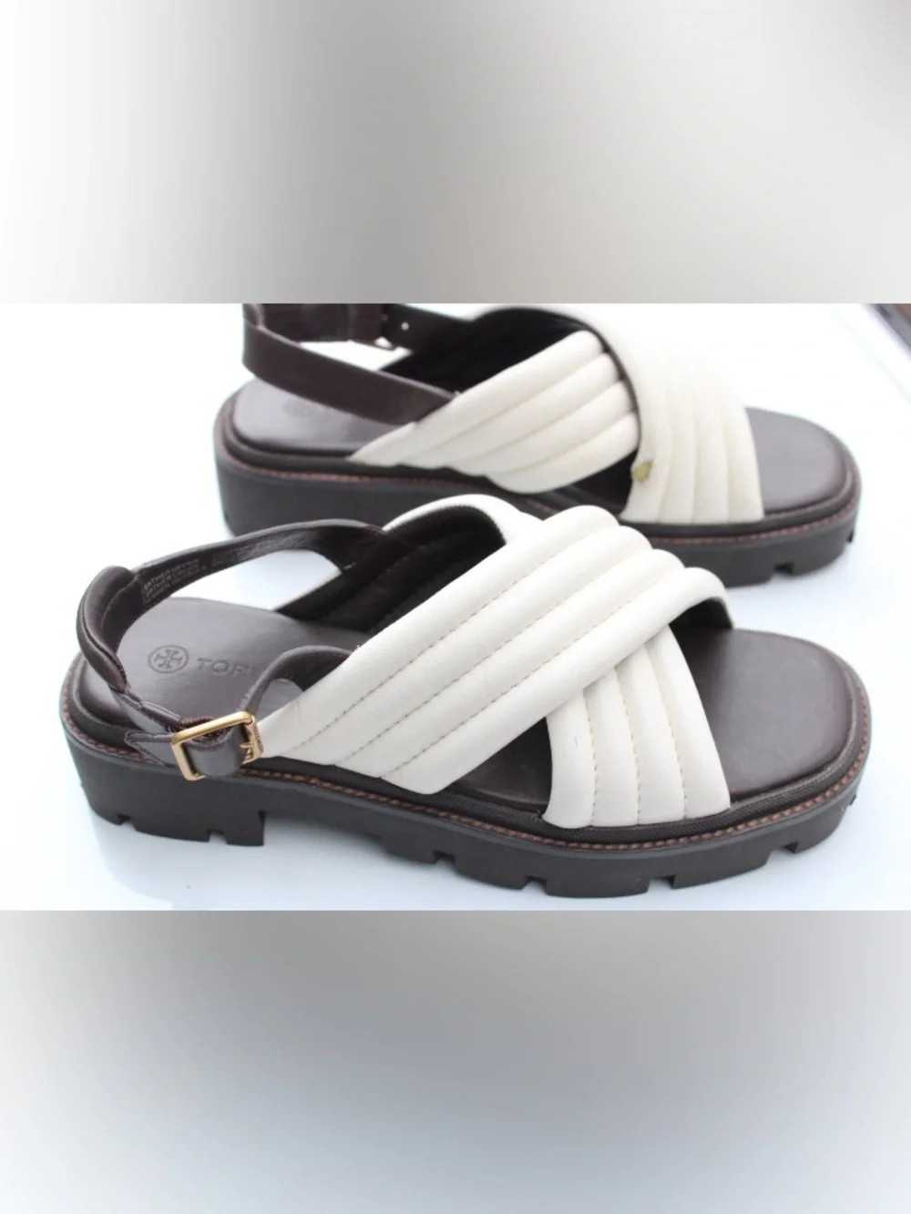 Tory Burch Quilted Leather Crisscross Slingback Lug Sandals